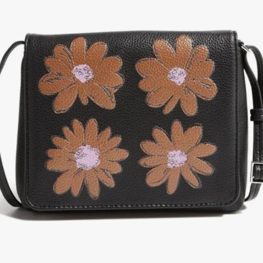 Vera Bradley Black Crossbody Bag with Orange Floral Accents